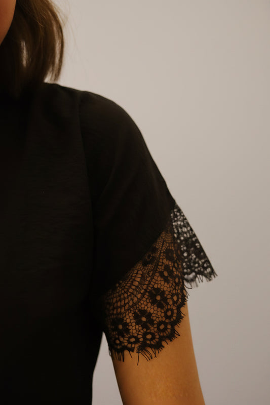 Tie Lace Blouse BLACK
