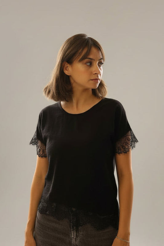 Tie Lace Blouse BLACK