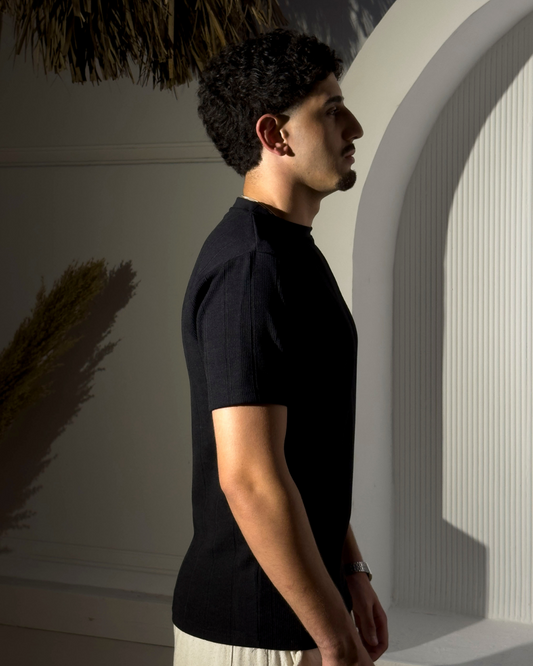 Black Fitted Stripped T-Shirt