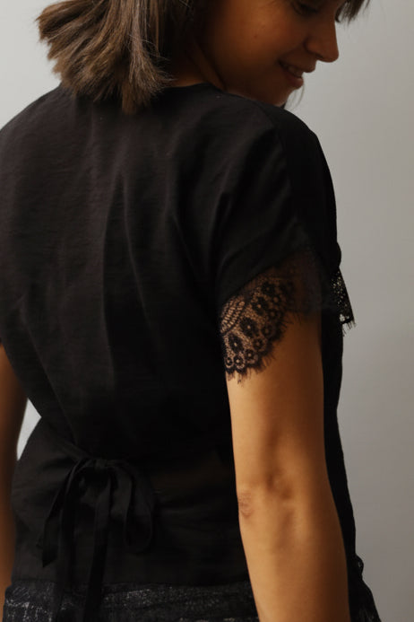 Tie Lace Blouse BLACK