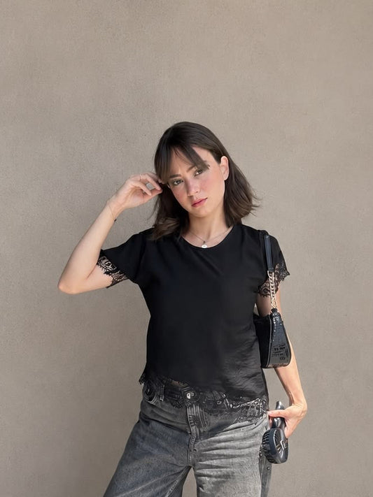 Tie Lace Blouse BLACK