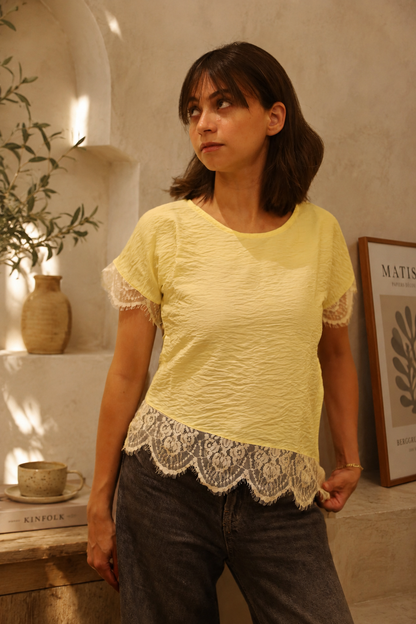 Tie Lace Blouse Butter Yellow