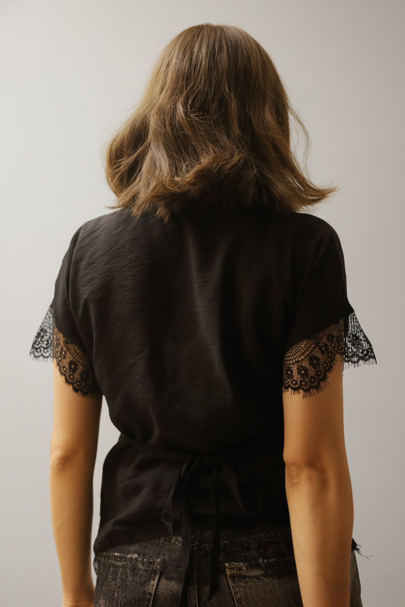 Tie Lace Blouse BLACK