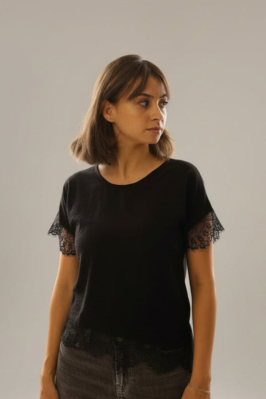 Tie Lace Blouse BLACK
